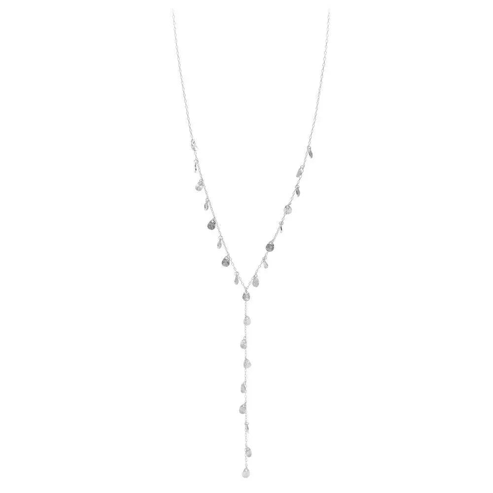 Silver Textured Metal Teardrop Station Y Necklace - Jewelry Store by Erik Rayo