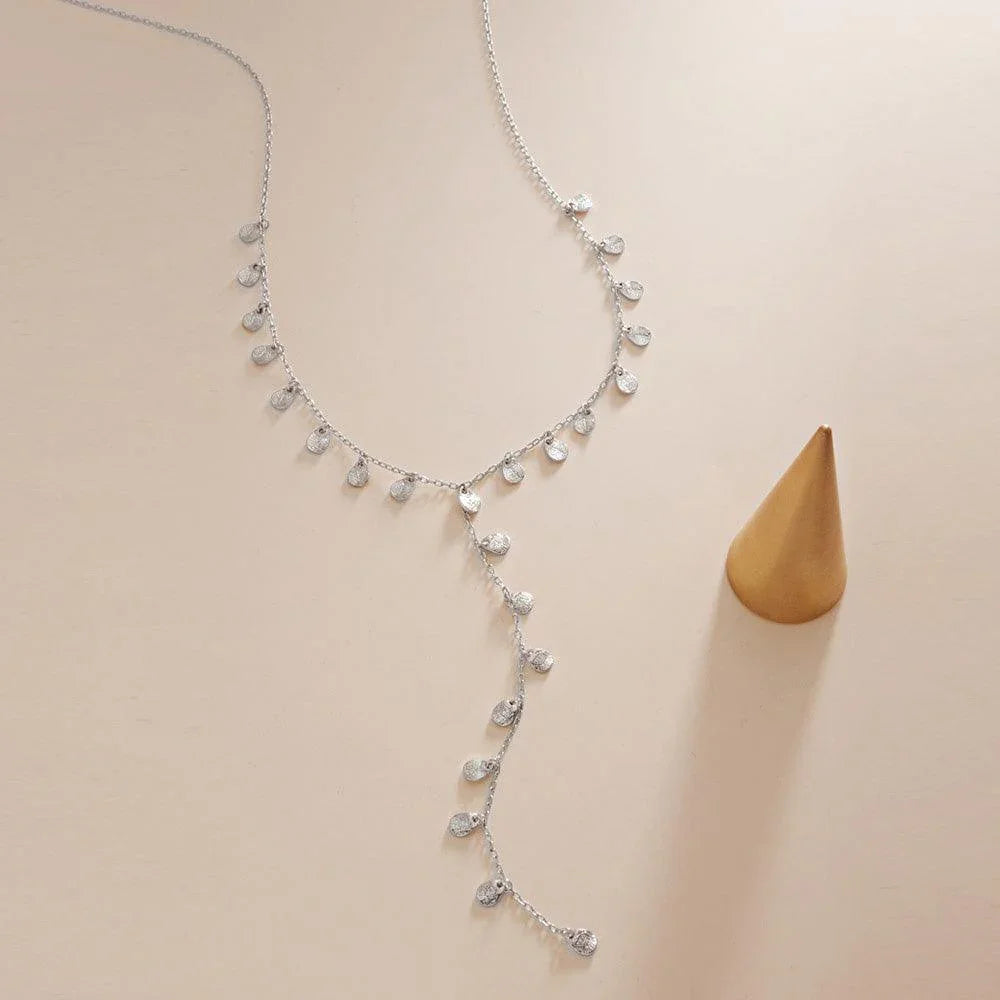 Silver Textured Metal Teardrop Station Y Necklace - Jewelry Store by Erik Rayo