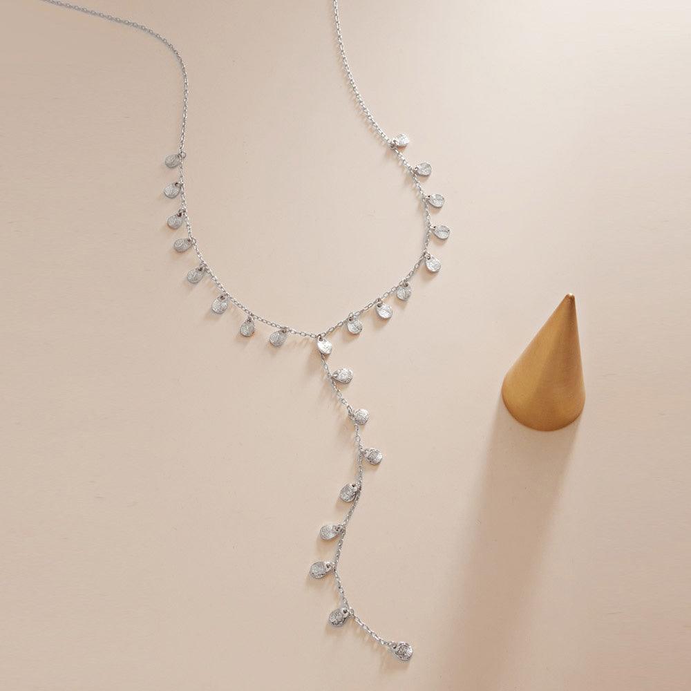 Silver Textured Metal Teardrop Station Y Necklace