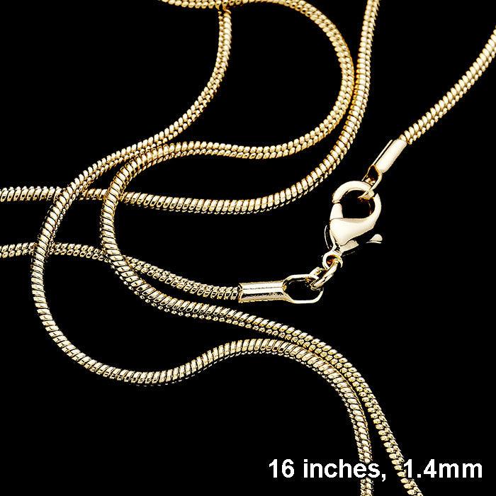 Gold 16 INCH, 1.4mm-Gold Plated Snake Chain Necklace