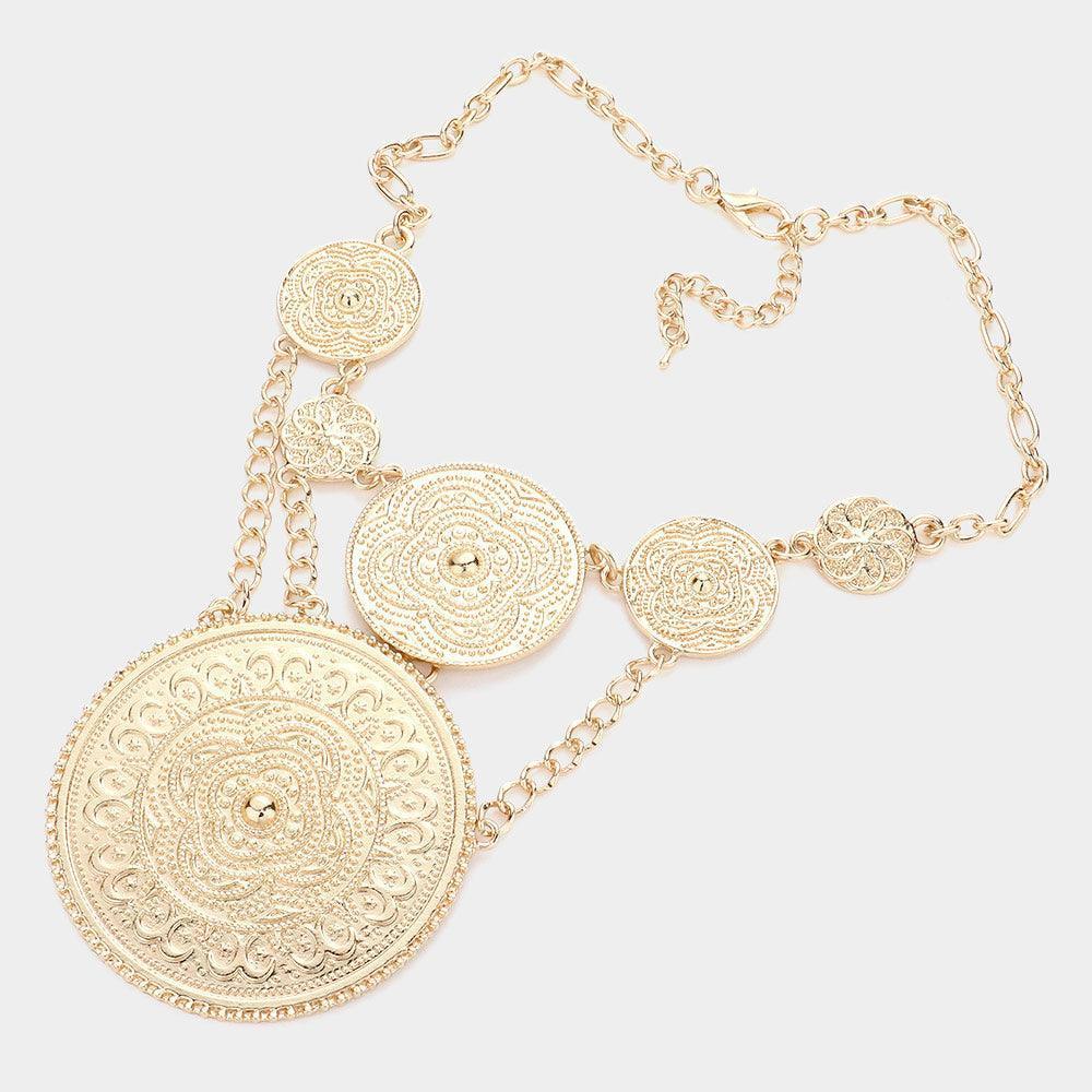 Gold Embossed Metal Round Link Statement Necklace - Jewelry Store by Erik Rayo