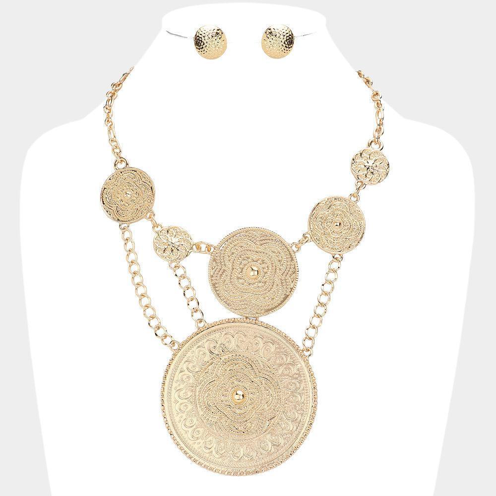 Gold Embossed Metal Round Link Statement Necklace - Jewelry Store by Erik Rayo