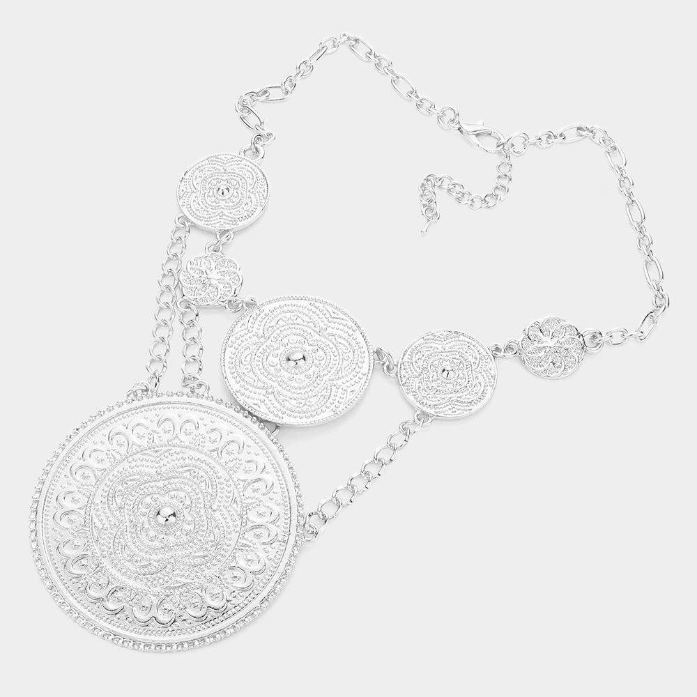 Embossed Metal Round Link Statement Necklace - Jewelry Store by Erik Rayo