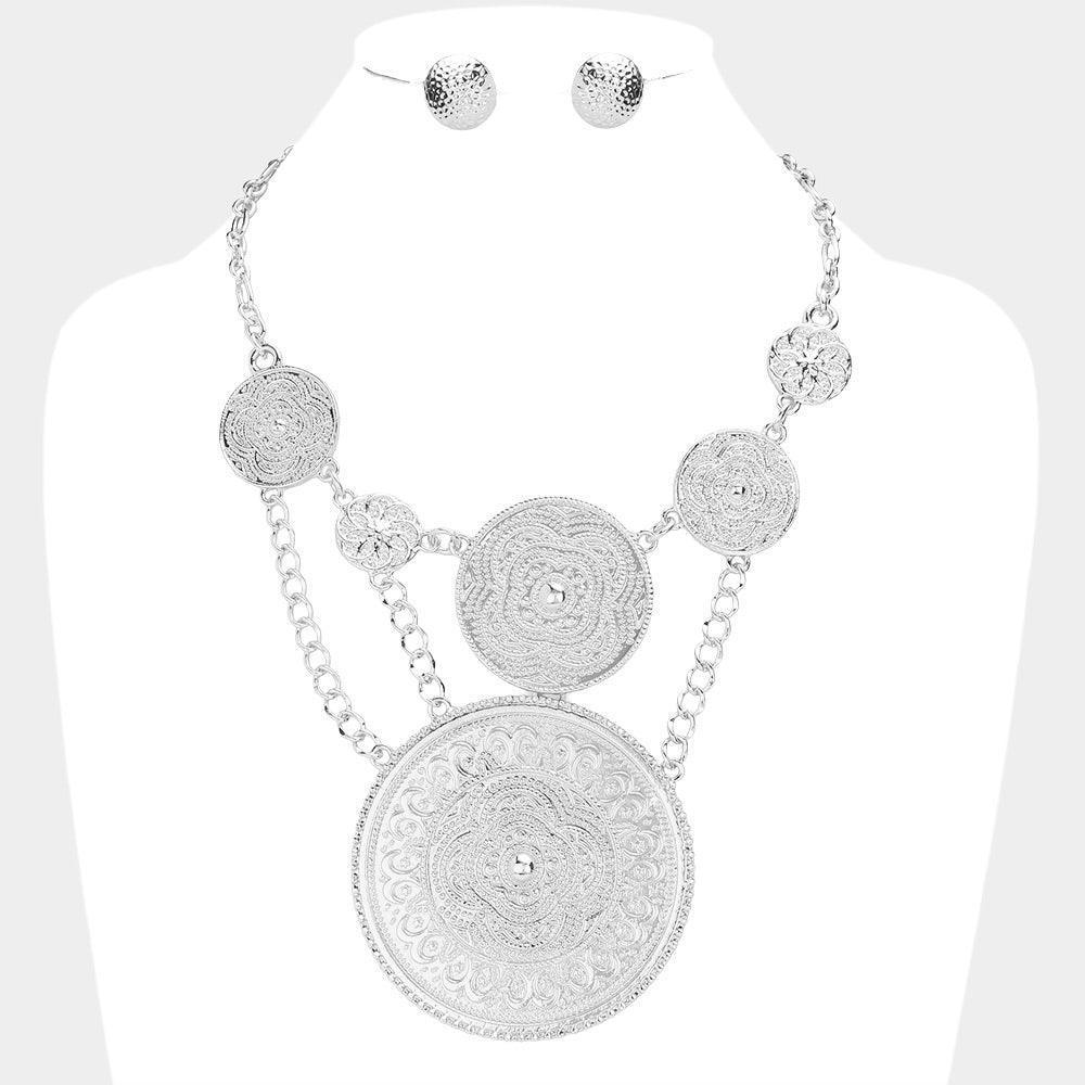 Embossed Metal Round Link Statement Necklace - Jewelry Store by Erik Rayo