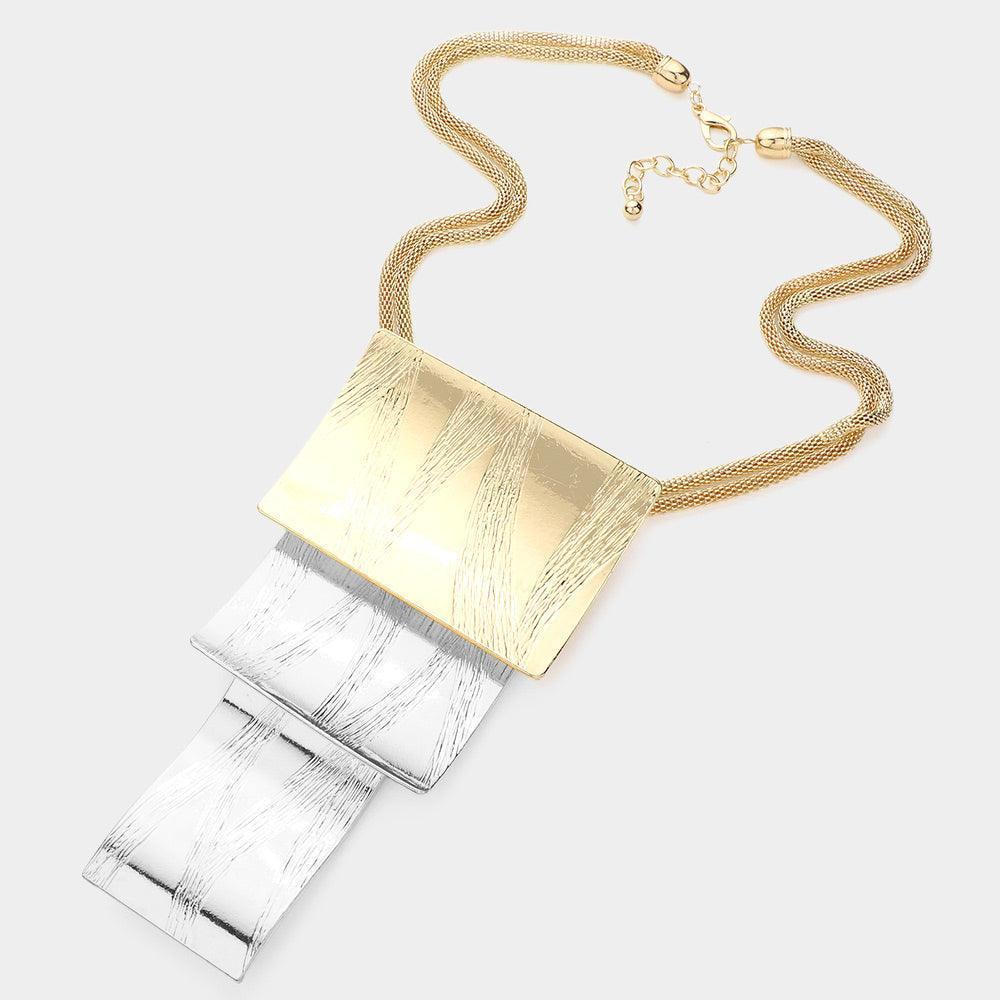 Textured Curved Triple Metal Rectangle Layered Necklace - Jewelry Store by Erik Rayo