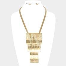 Load image into Gallery viewer, Gold Textured Curved Triple Metal Rectangle Layered Necklace
