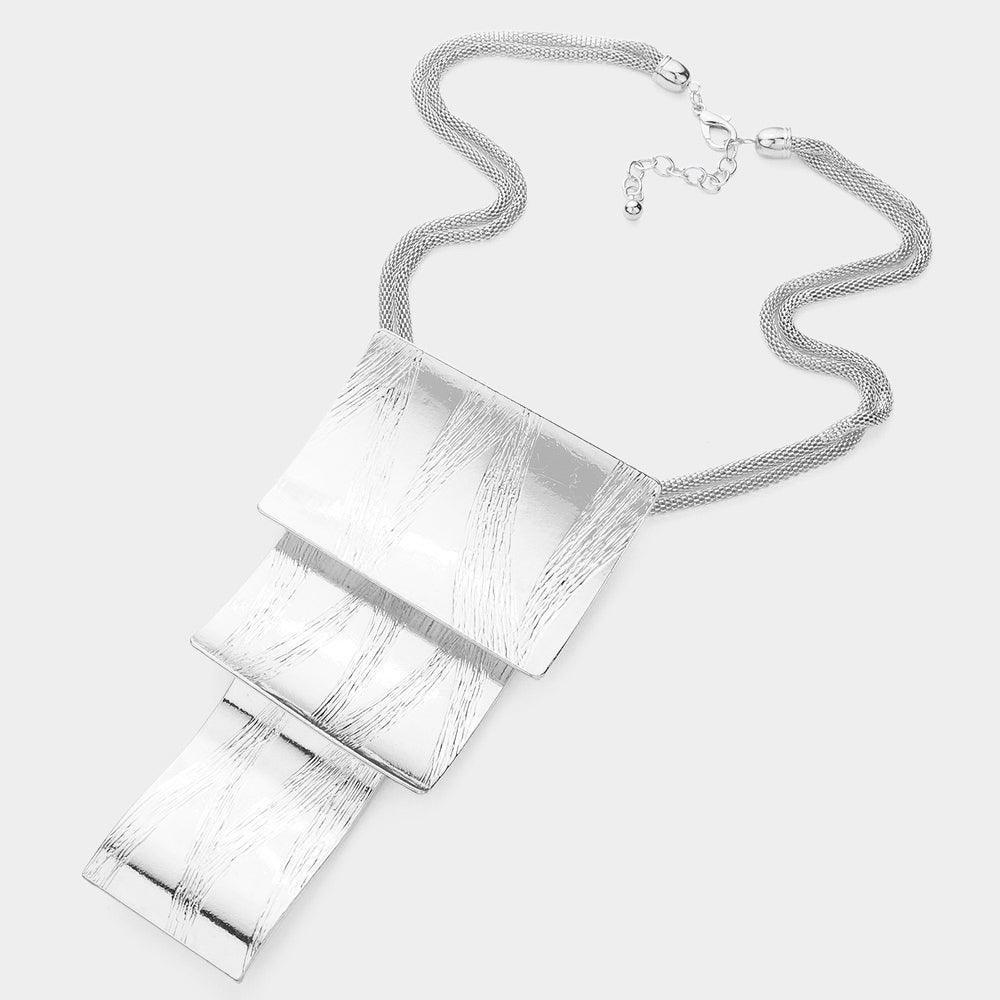 Textured Curved Triple Metal Rectangle Layered Necklace - Jewelry Store by Erik Rayo