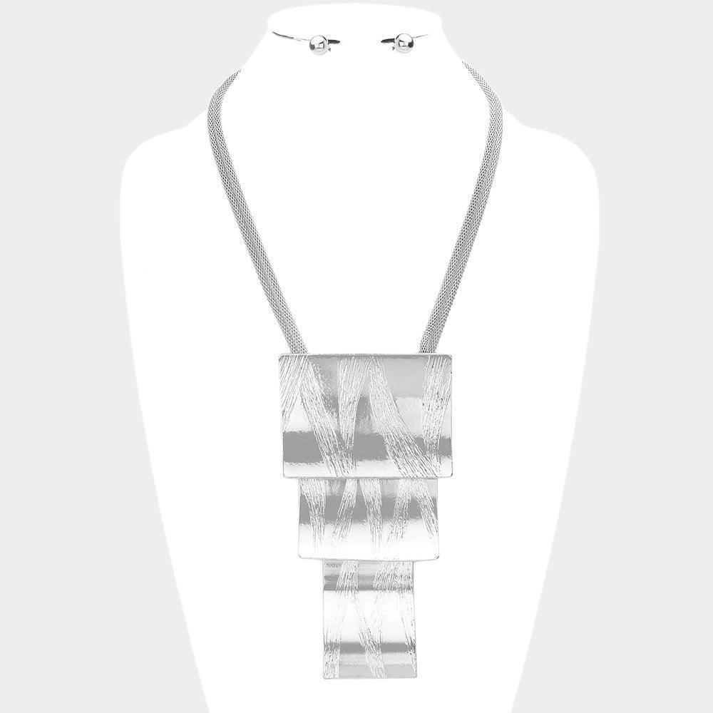 Textured Curved Triple Metal Rectangle Layered Necklace - Jewelry Store by Erik Rayo