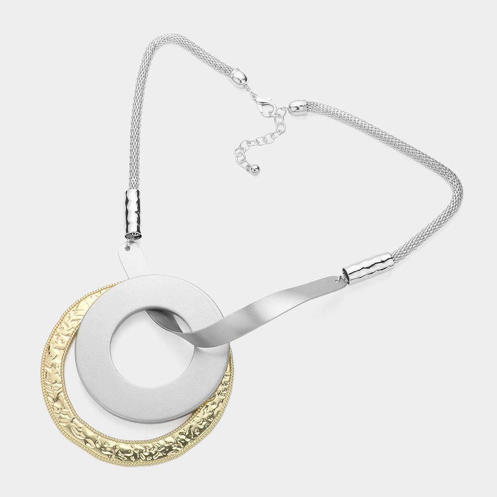 Textured Metal Open Circle Plate Pendant Statement Necklace - Jewelry Store by Erik Rayo