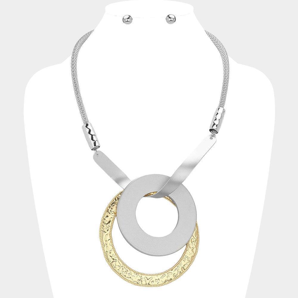 Textured Metal Open Circle Plate Pendant Statement Necklace - Jewelry Store by Erik Rayo