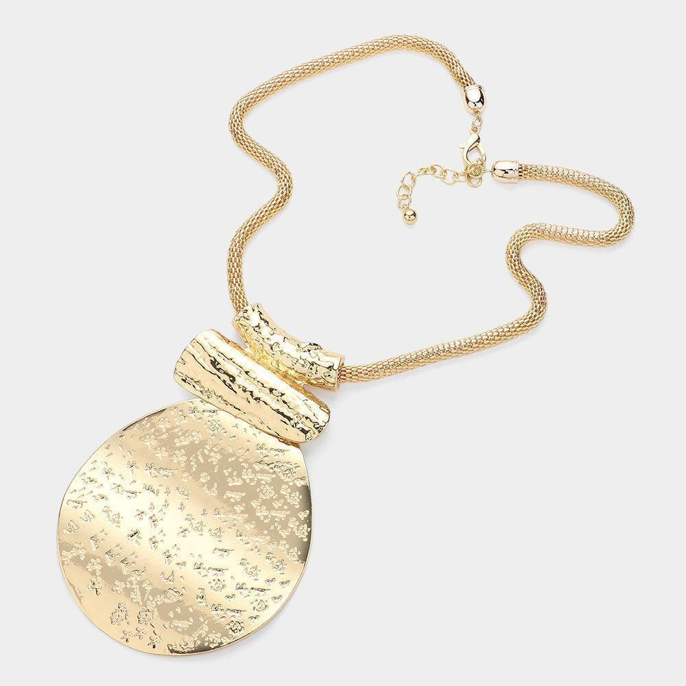 Gold Oversized Abstract Textured Metal Pendant Necklace - Jewelry Store by Erik Rayo