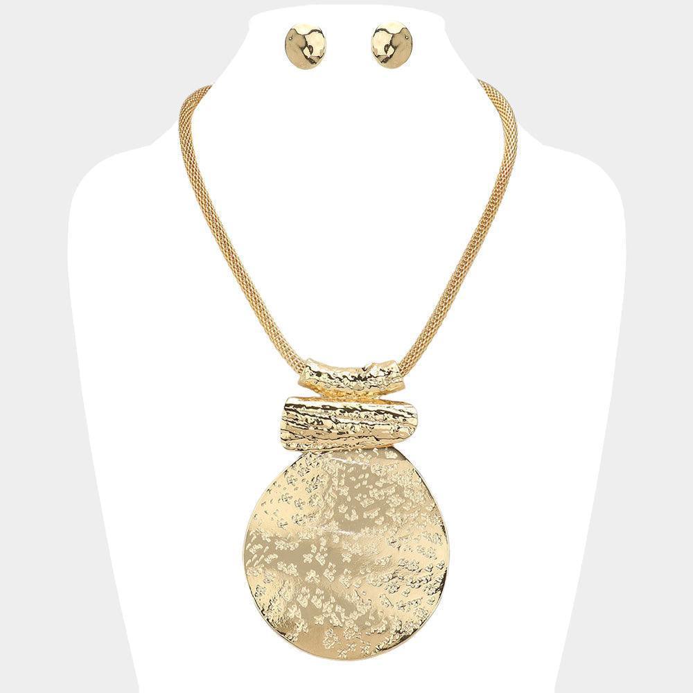 Gold Oversized Abstract Textured Metal Pendant Necklace - Jewelry Store by Erik Rayo