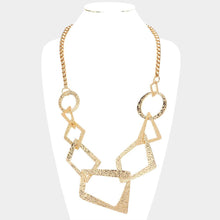 Load image into Gallery viewer, Gold Textured Metal Open Geometric Ring Link Necklace
