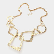 Load image into Gallery viewer, Gold Textured Metal Open Geometric Ring Link Necklace
