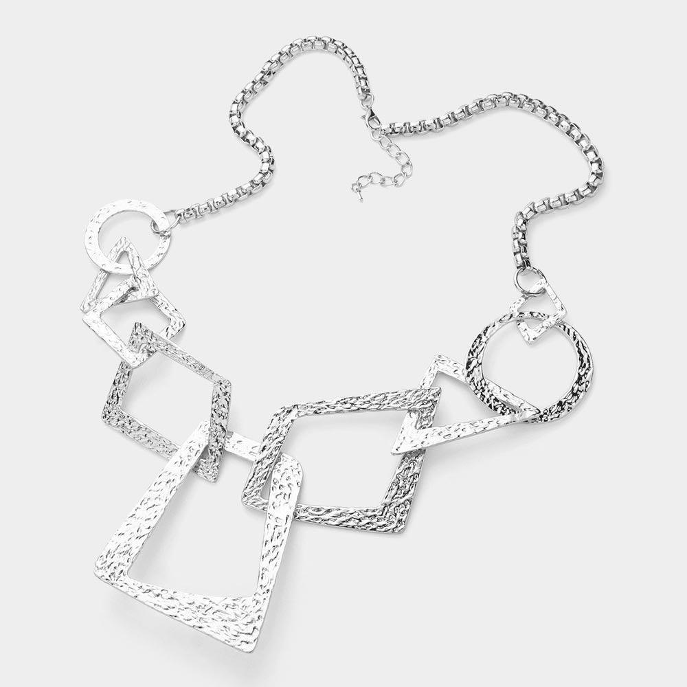 Textured Metal Open Geometric Ring Link Necklace - Jewelry Store by Erik Rayo