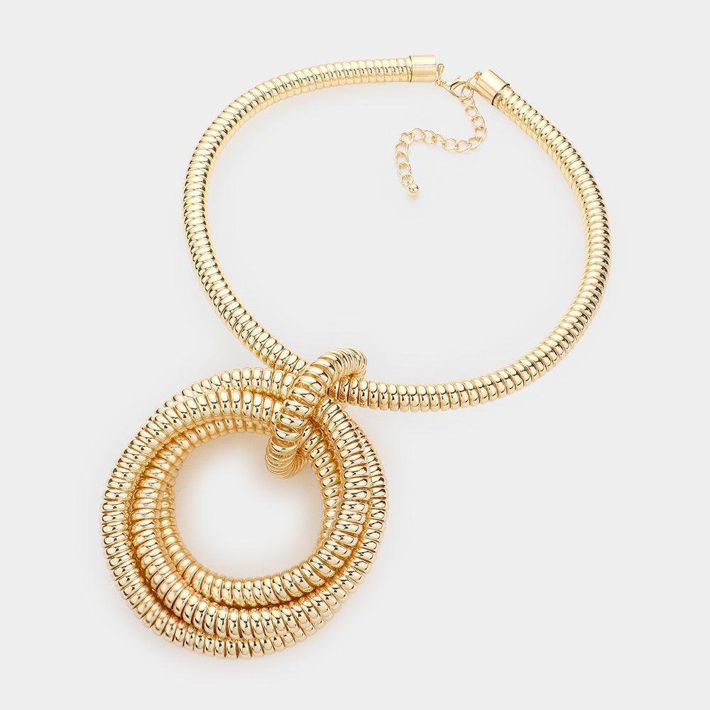 Gold Telephone Cord Open Metal Circle Layered Necklace - Jewelry Store by Erik Rayo