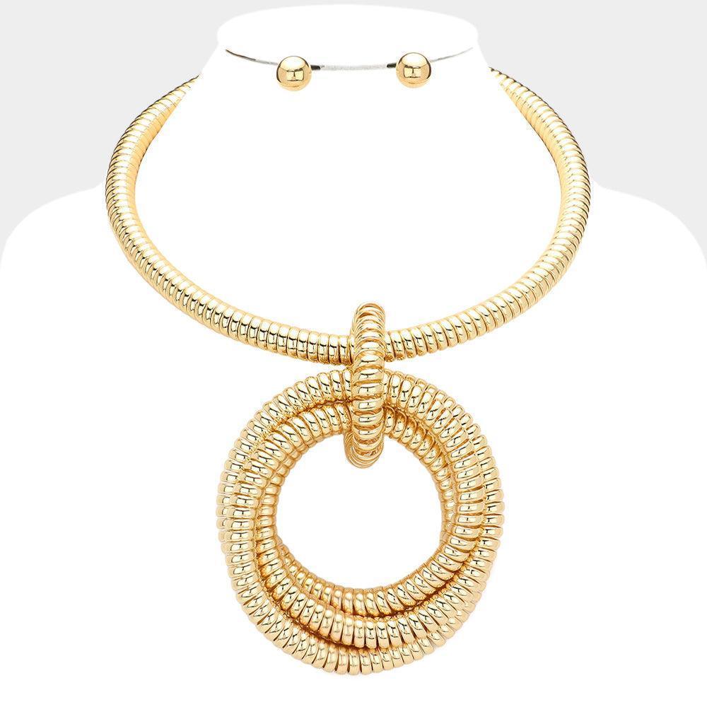 Gold Telephone Cord Open Metal Circle Layered Necklace - Jewelry Store by Erik Rayo