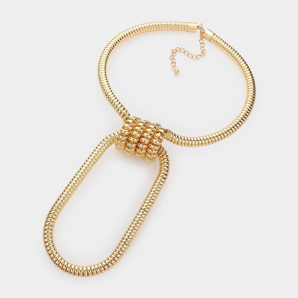 Gold Telephone Cord Abstract Metal Necklace - Jewelry Store by Erik Rayo
