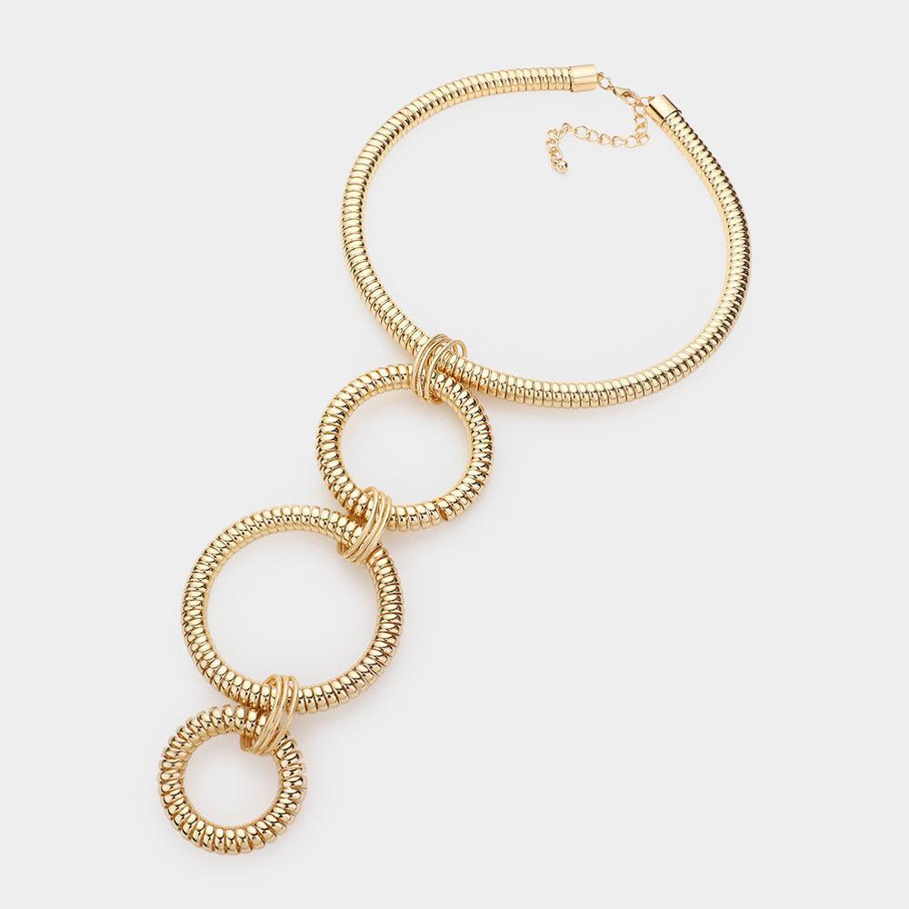 Gold Telephone Cord Triple Open Metal Circle Link Necklace - Jewelry Store by Erik Rayo