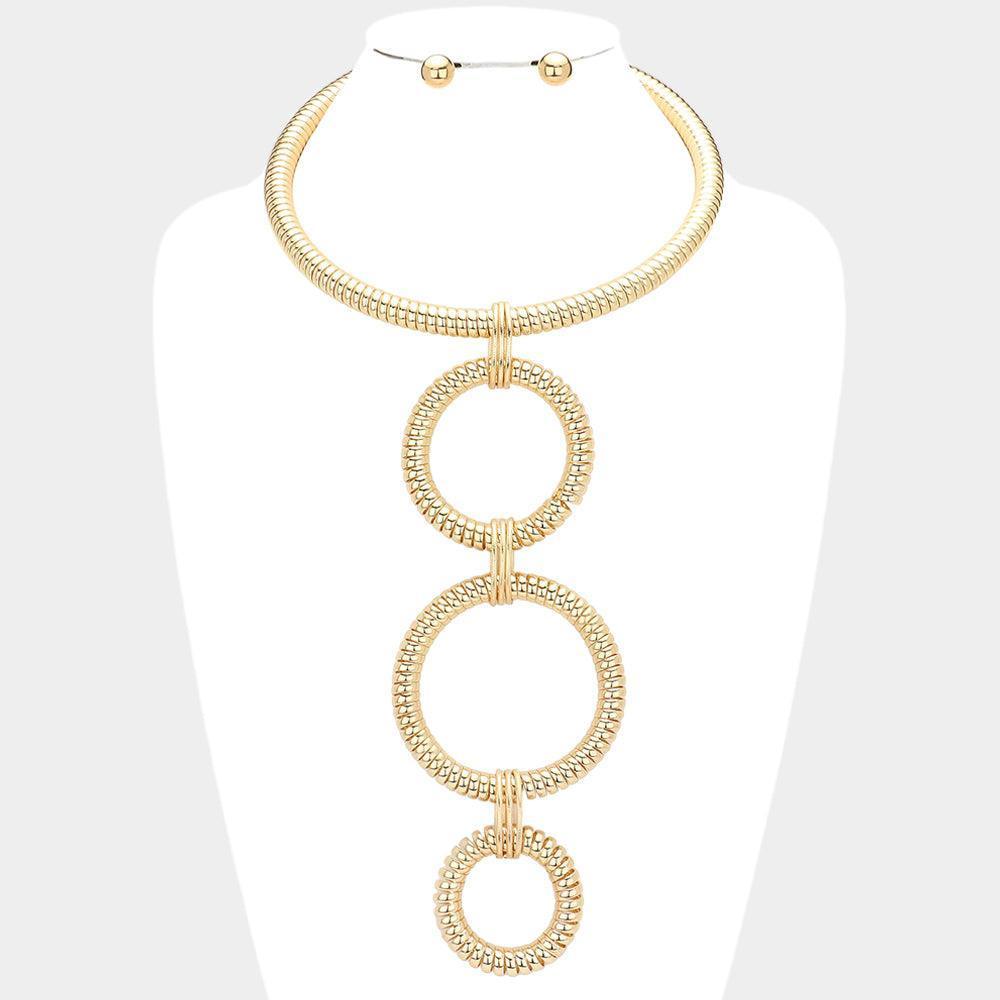 Gold Telephone Cord Triple Open Metal Circle Link Necklace - Jewelry Store by Erik Rayo