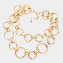 Load image into Gallery viewer, Gold Metal O Ring Link Layered Statement Necklace
