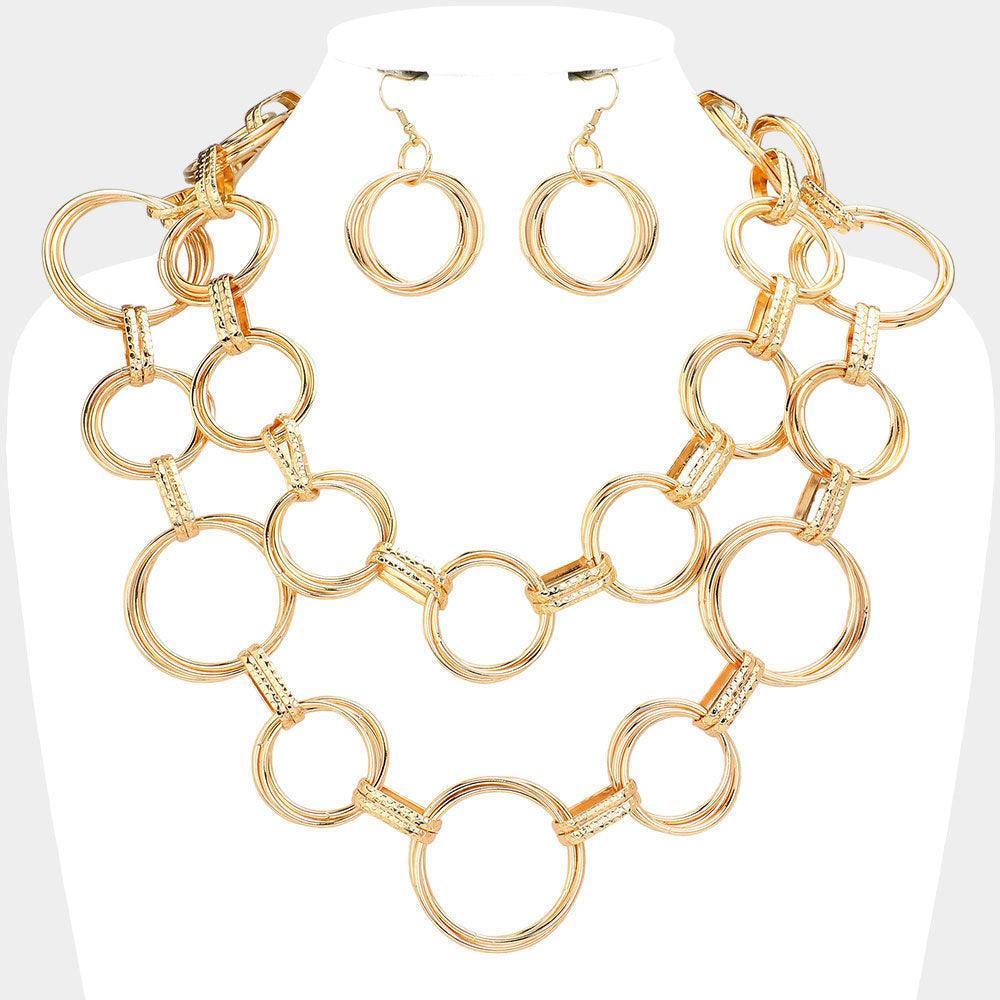Gold Metal O Ring Link Layered Statement Necklace - Jewelry Store by Erik Rayo