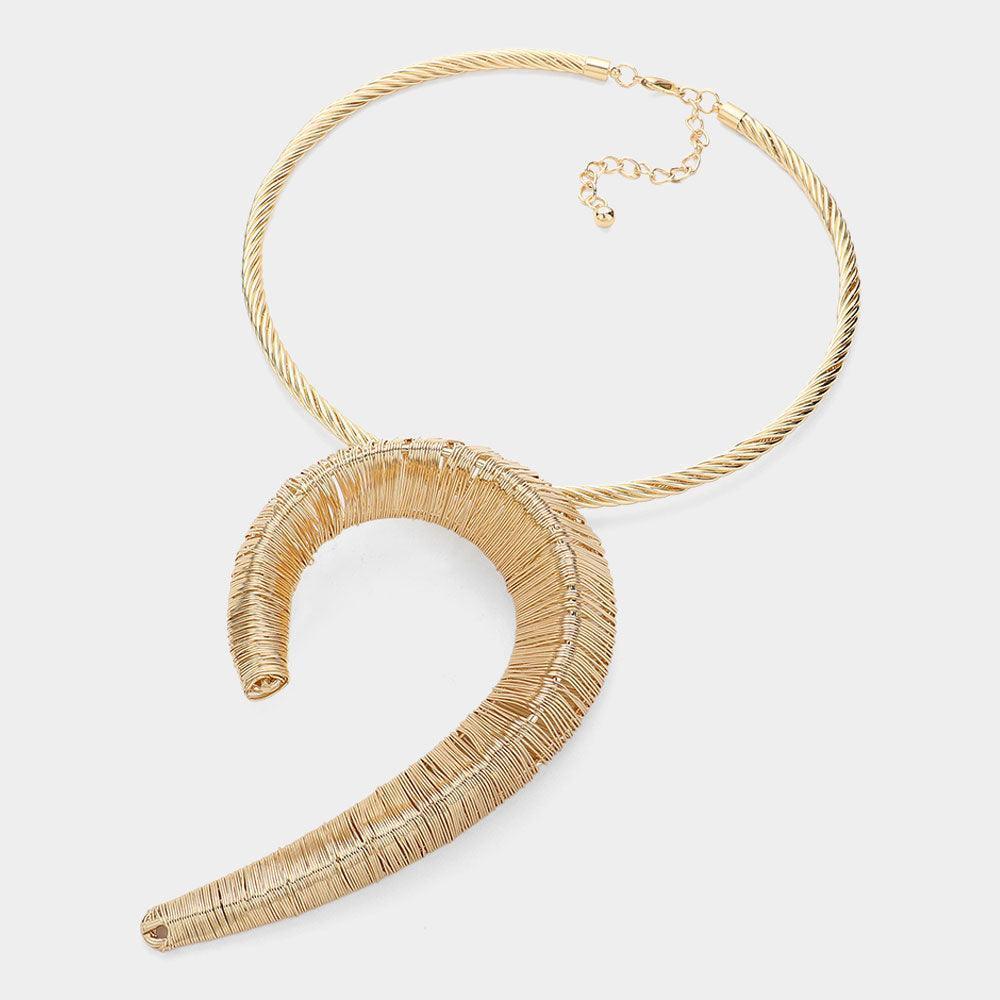 Gold Abstract Textured Metal Oversized Pendant Statement Necklace - Jewelry Store by Erik Rayo