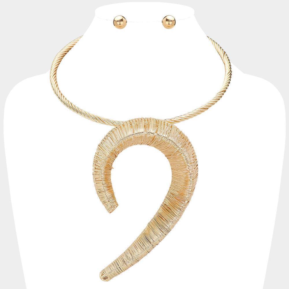 Gold Abstract Textured Metal Oversized Pendant Statement Necklace - Jewelry Store by Erik Rayo
