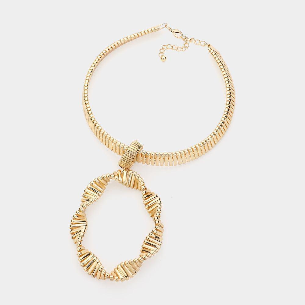 Gold Textured Metal Abstract Pendant Necklace - Jewelry Store by Erik Rayo