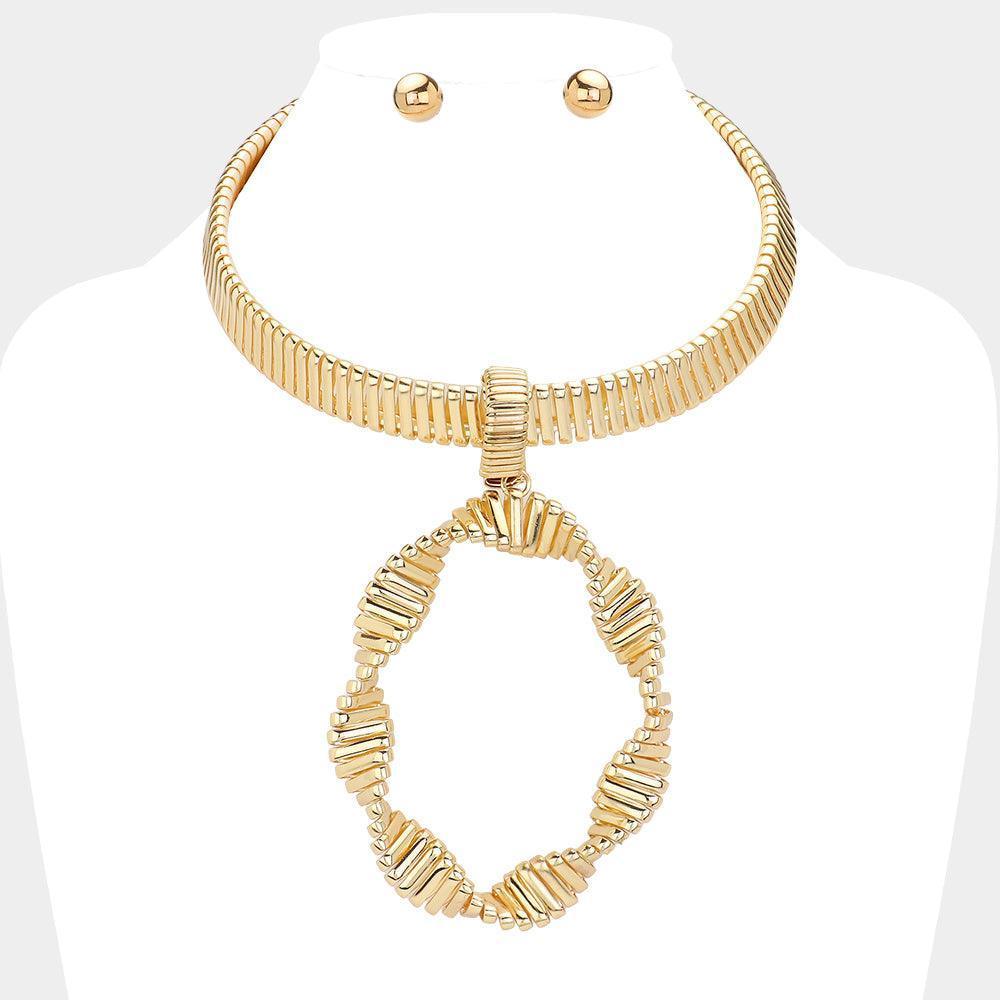 Gold Textured Metal Abstract Pendant Necklace - Jewelry Store by Erik Rayo