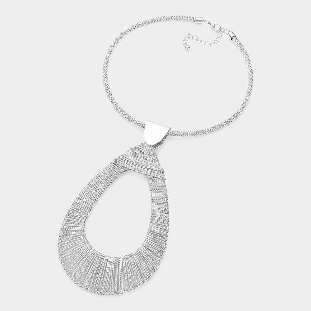 Textured Metal Oversized Open Teardrop Pendant Statement Necklace - Jewelry Store by Erik Rayo