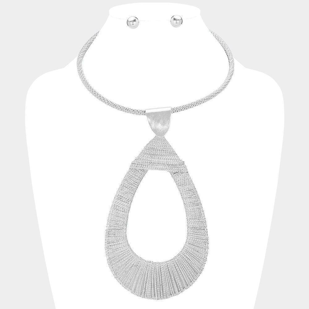 Textured Metal Oversized Open Teardrop Pendant Statement Necklace - Jewelry Store by Erik Rayo