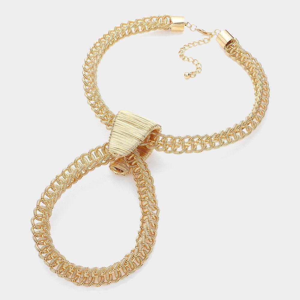 Gold Textured Metal Oversized Open Teardrop Pendant Statement Necklace - Jewelry Store by Erik Rayo