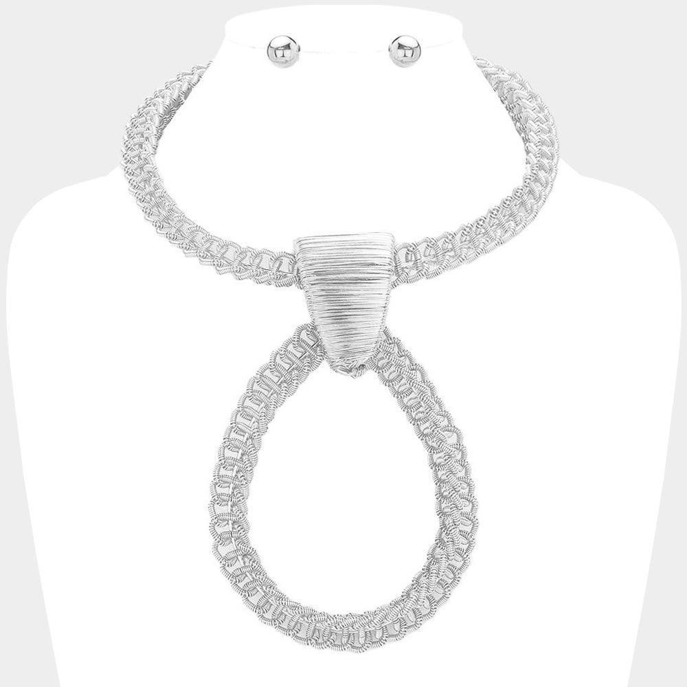 Textured Metal Oversized Open Teardrop Pendant Statement Necklace - Jewelry Store by Erik Rayo