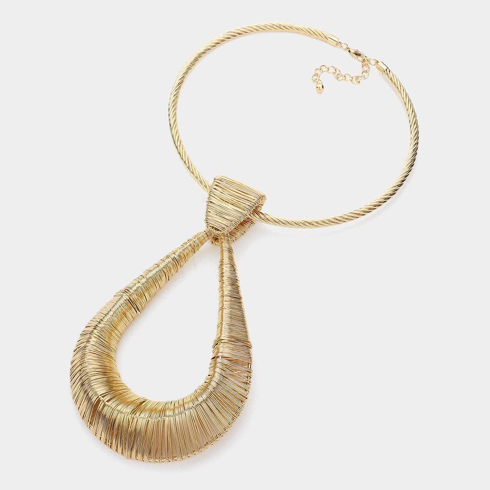 Gold Metal Wire Wrapped Oversized Teardrop Pendant Statement Necklace - Jewelry Store by Erik Rayo