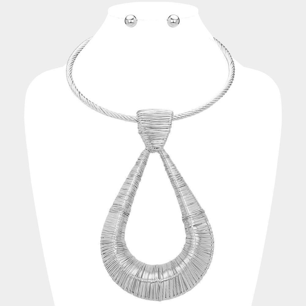 Metal Wire Wrapped Oversized Teardrop Pendant Statement Necklace - Jewelry Store by Erik Rayo