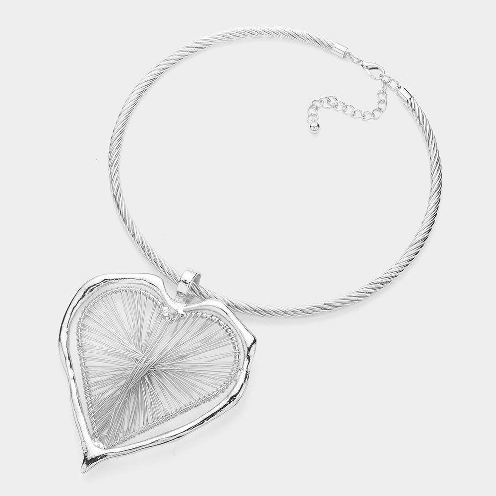 Metal Wire Oversized Open Heart Pendant Statement Necklace - Jewelry Store by Erik Rayo