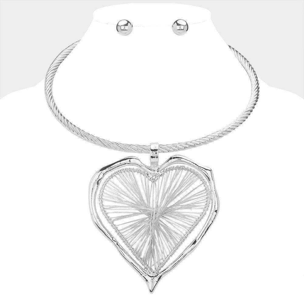 Metal Wire Oversized Open Heart Pendant Statement Necklace - Jewelry Store by Erik Rayo