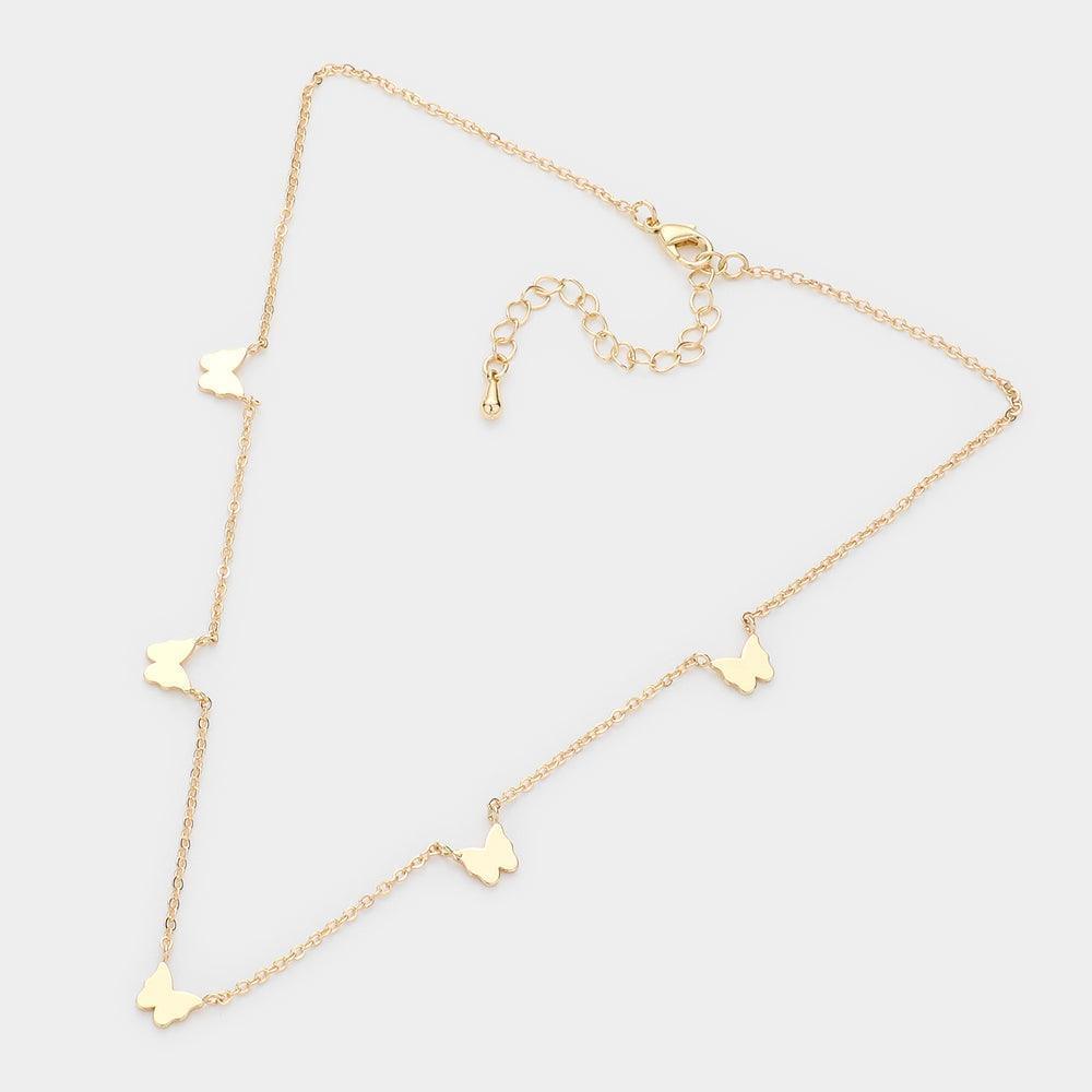 Gold Metal Butterfly Station Necklace - Jewelry Store by Erik Rayo
