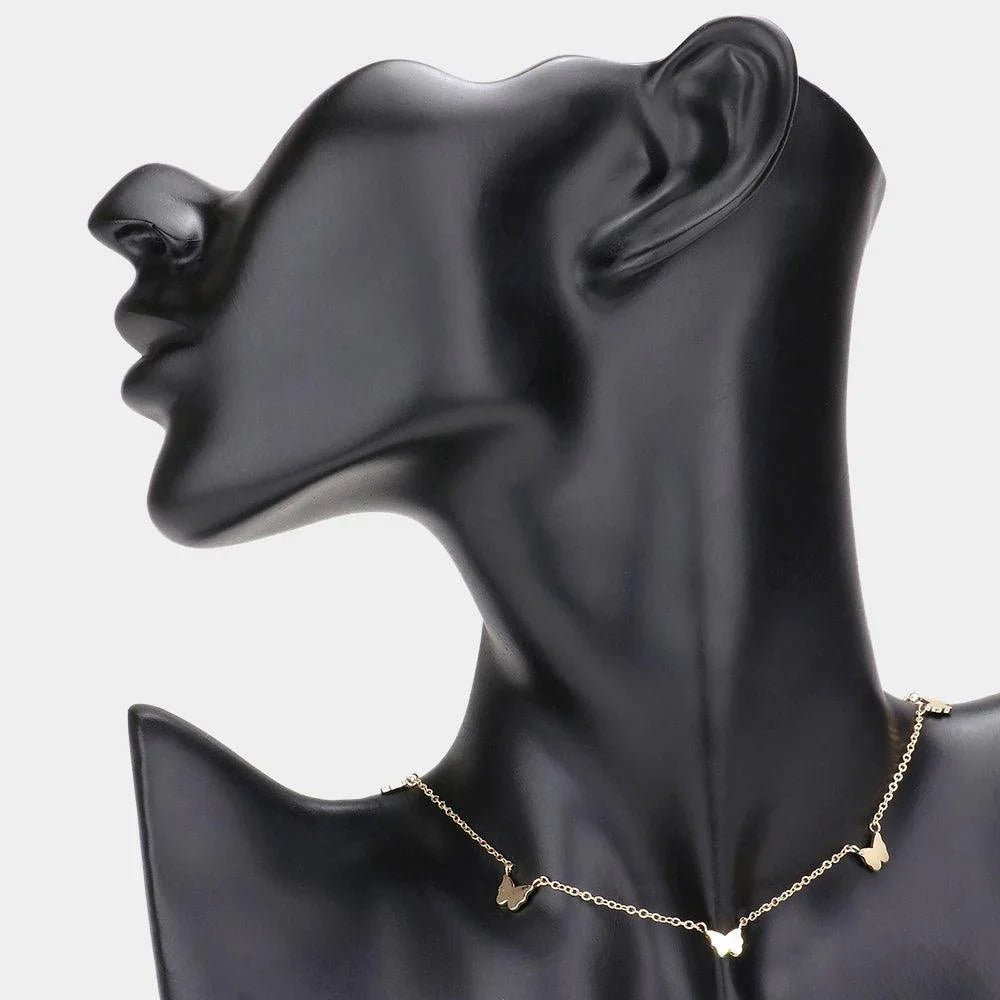 Gold Metal Butterfly Station Necklace - Jewelry Store by Erik Rayo