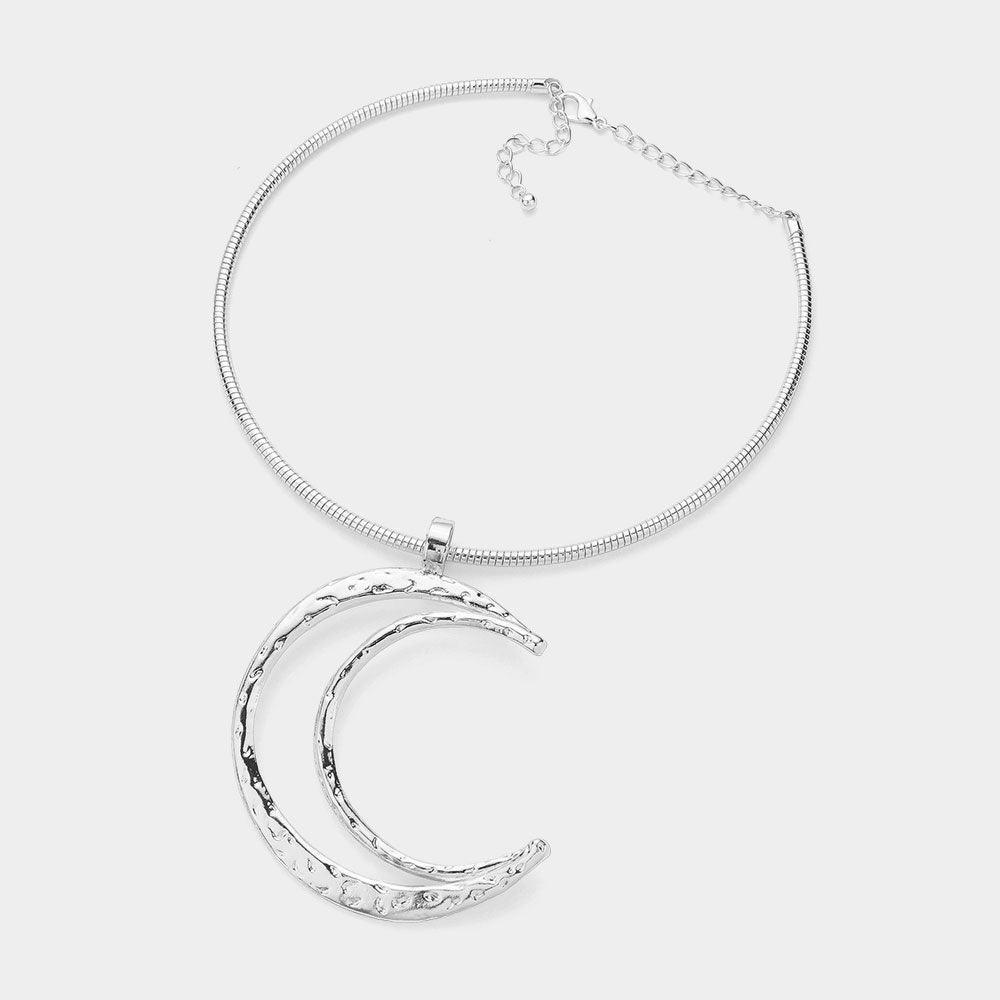 Textured Metal Open Crescent Pendant Necklace - Jewelry Store by Erik Rayo