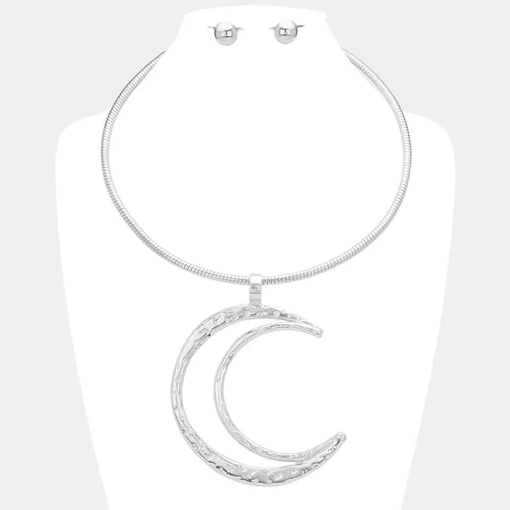 Textured Metal Open Crescent Pendant Necklace - Jewelry Store by Erik Rayo