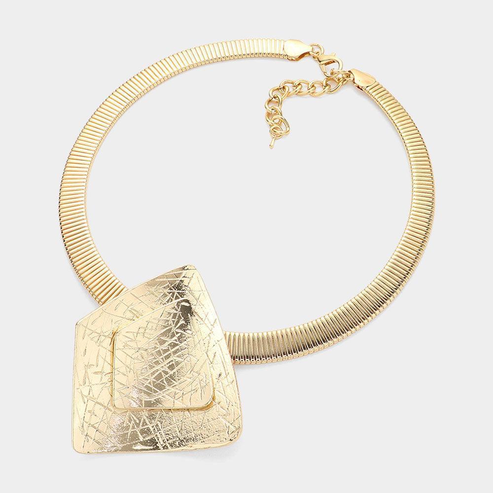 Gold Oversized Textured Abstract Metal Pendant Necklace - Jewelry Store by Erik Rayo
