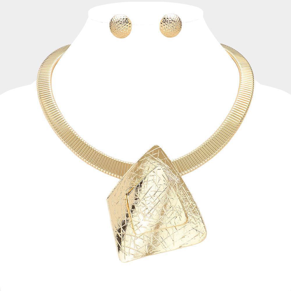 Gold Oversized Textured Abstract Metal Pendant Necklace - Jewelry Store by Erik Rayo