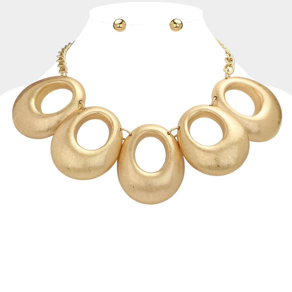 Gold Chunky Matte Metal Open Circle Collar Necklace