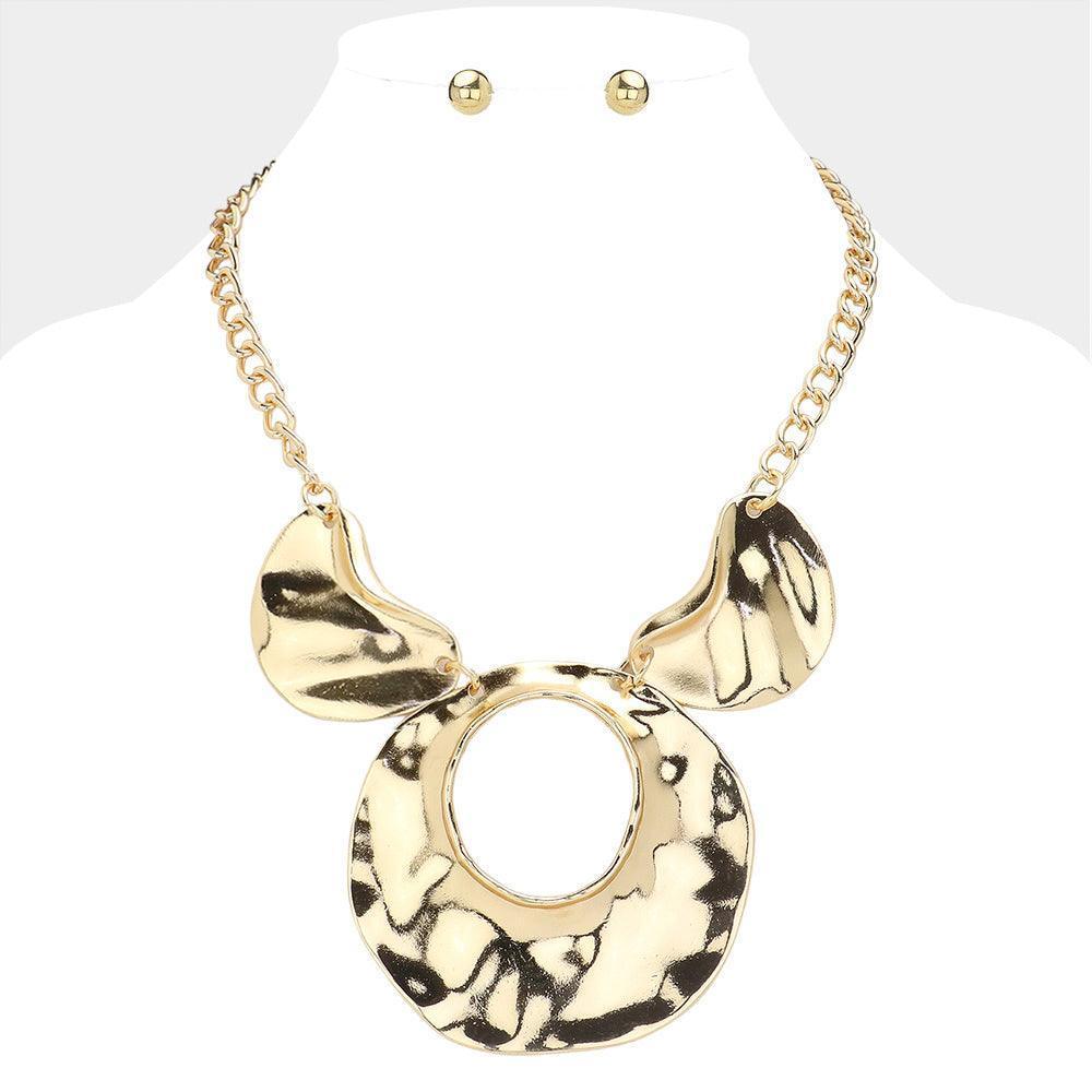 Gold Hammered Metal Pendant Statement Necklace - Jewelry Store by Erik Rayo