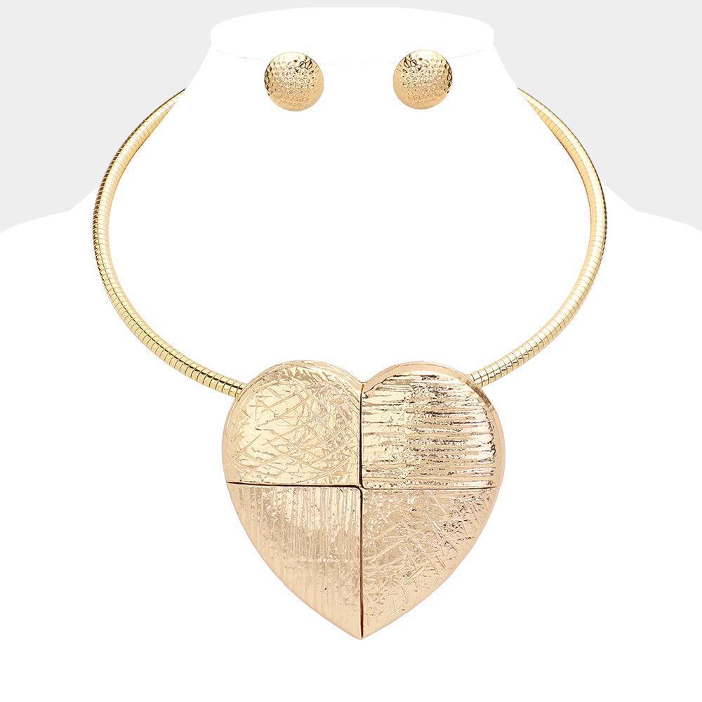 Gold Metal Heart Pendant Statement Necklace - Jewelry Store by Erik Rayo