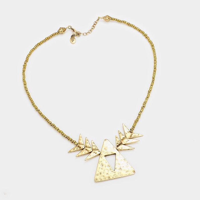 Gold Beaded Cut Out Triangle Metal Necklace - Jewelry Store by Erik Rayo