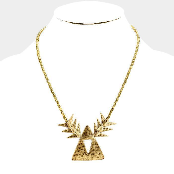 Gold Beaded Cut Out Triangle Metal Necklace - Jewelry Store by Erik Rayo