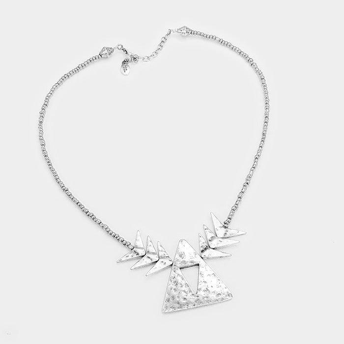 Silver Beaded Cut Out Triangle Metal Necklace - Jewelry Store by Erik Rayo